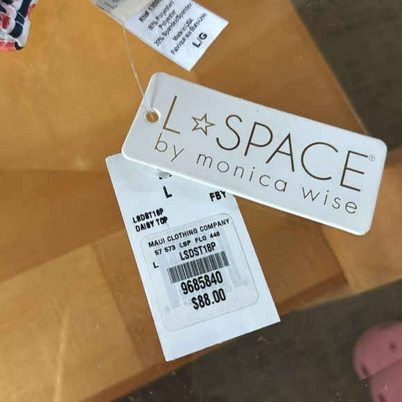 New L*Space striped White Blue Floral Bay Pullover Bikini Top Swimwear Sz L NWT - Picture 6 of 8